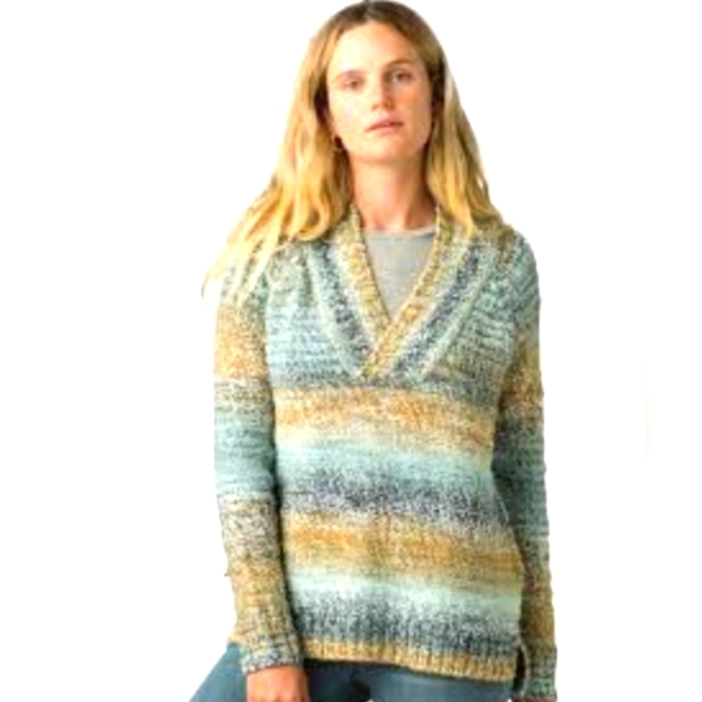 Prana Sweater Chunky Knit Claus Ombre Frost Wool Blend Sweater Large
